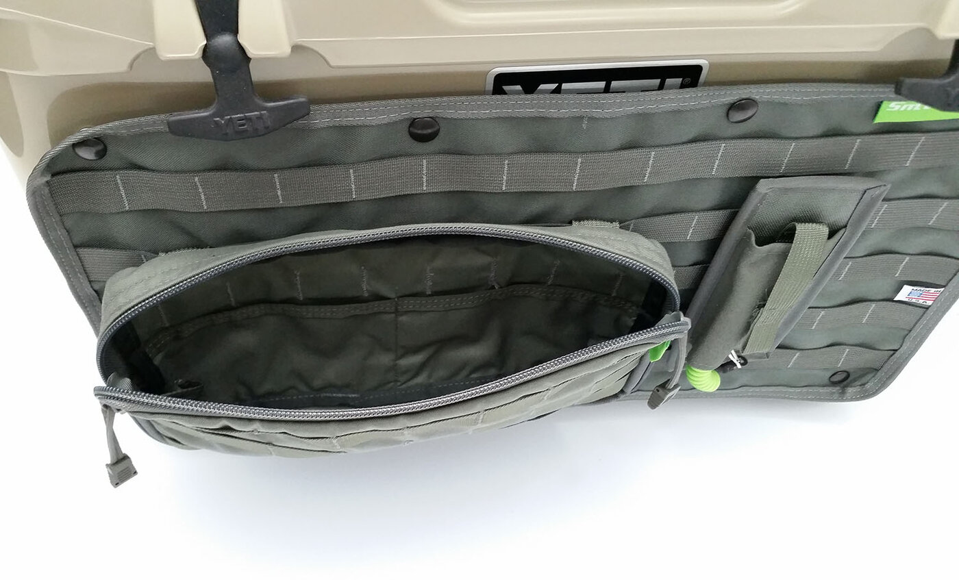 The SmithFly Cooler Kilt open, showing modular pouch attachment